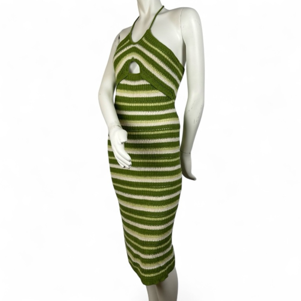 Sincerely Jules Green Striped Crochet Halter Dress Size XS Boho Festival Preppy